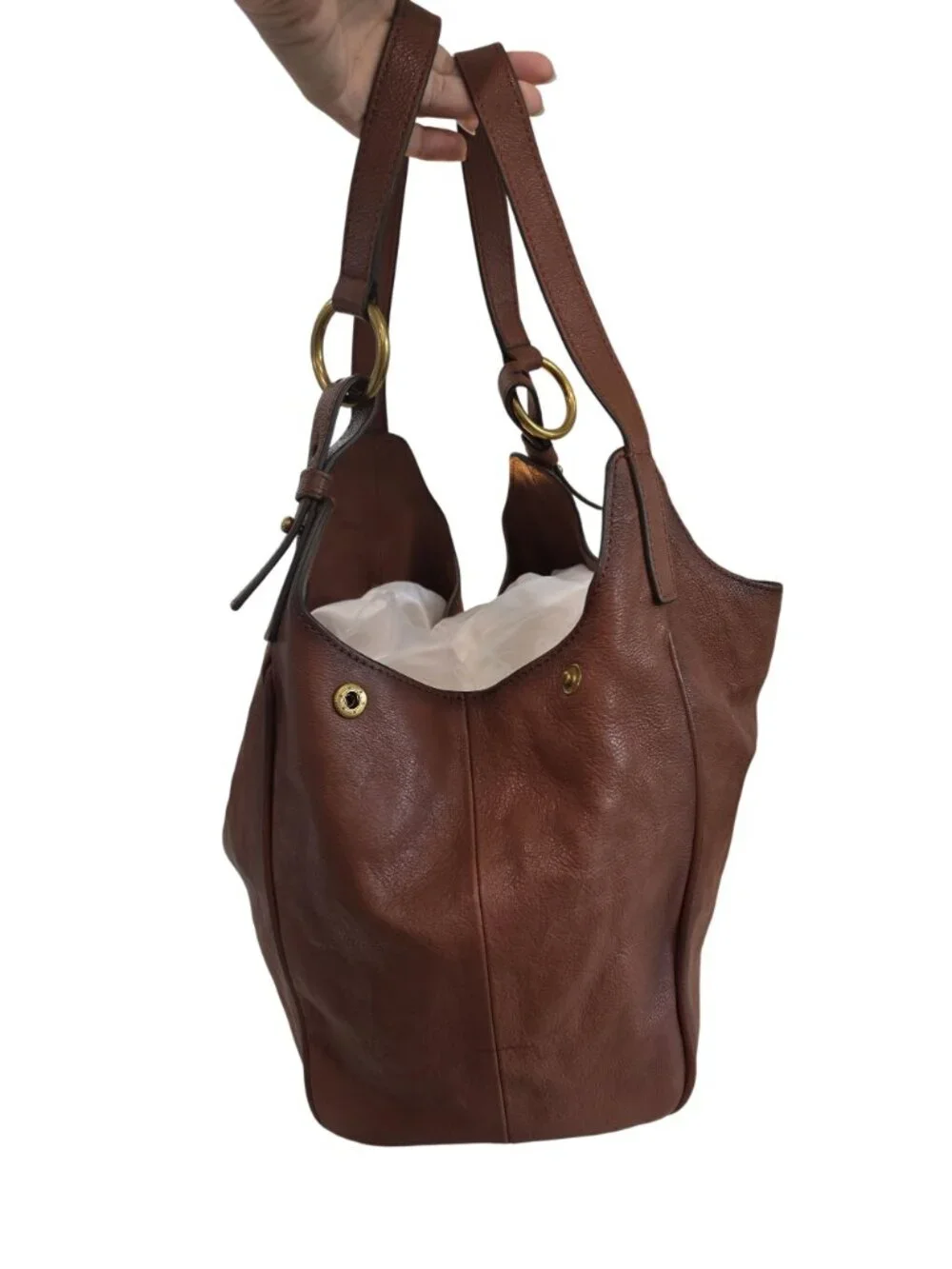 Frye Madison Cognac Leather Shoulder Hobo Bag Magnetic Closure Gold Hardware
